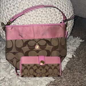 Y2K Coach Pink and Brown Signature Bag Set